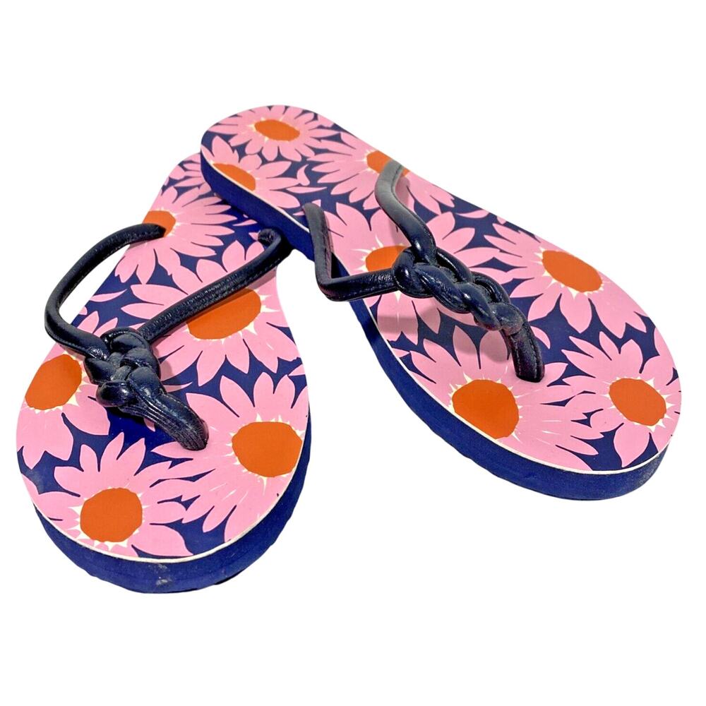 Vera Bradley Flip Flop Thongs Sandals Navy Blue & Pink Colorful Summer US 8/9